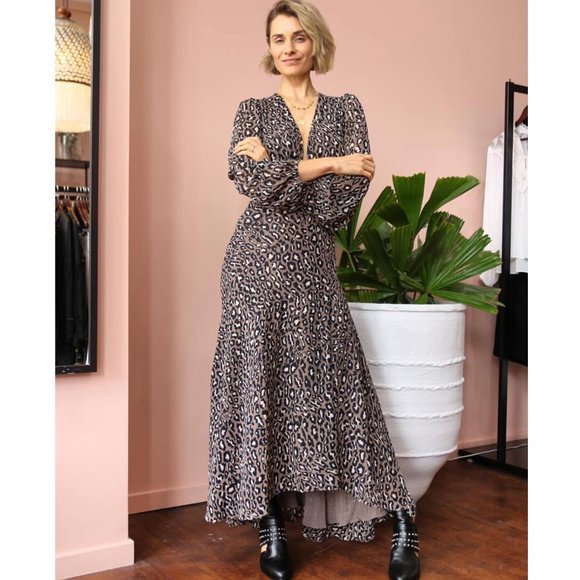 Buell Plunged Midi Dress with Slit - Leopard - Picture 1 of 10